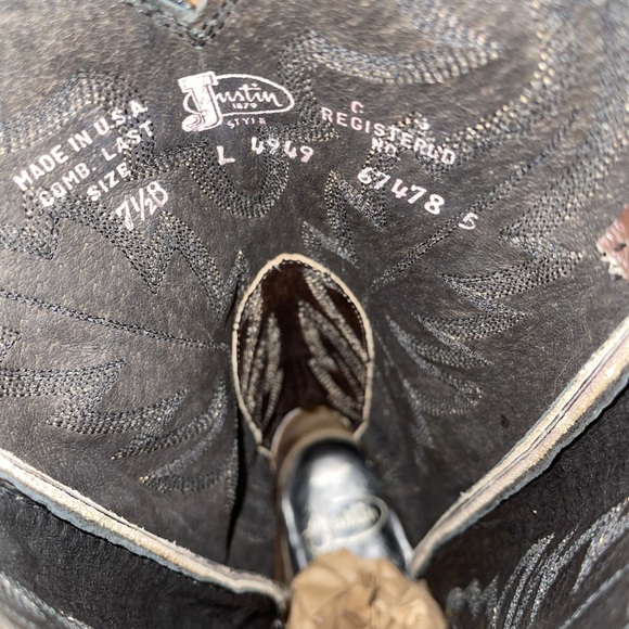 Justin Heeled Boots Pointed Toe Cowgirl Boots 7.5 - Picture 5 of 7